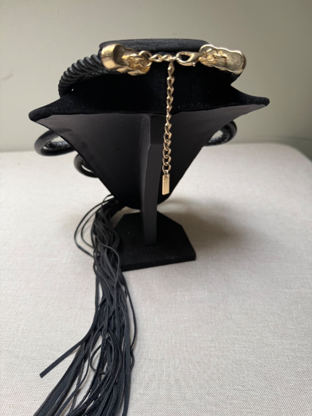 Mika Black Tassel Fringe Bib Statement Necklace - Picture 2 of 9